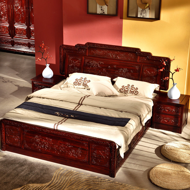 红木床双人1.8米南美红酸枝木大床中式实木床古典储物床主卧家具