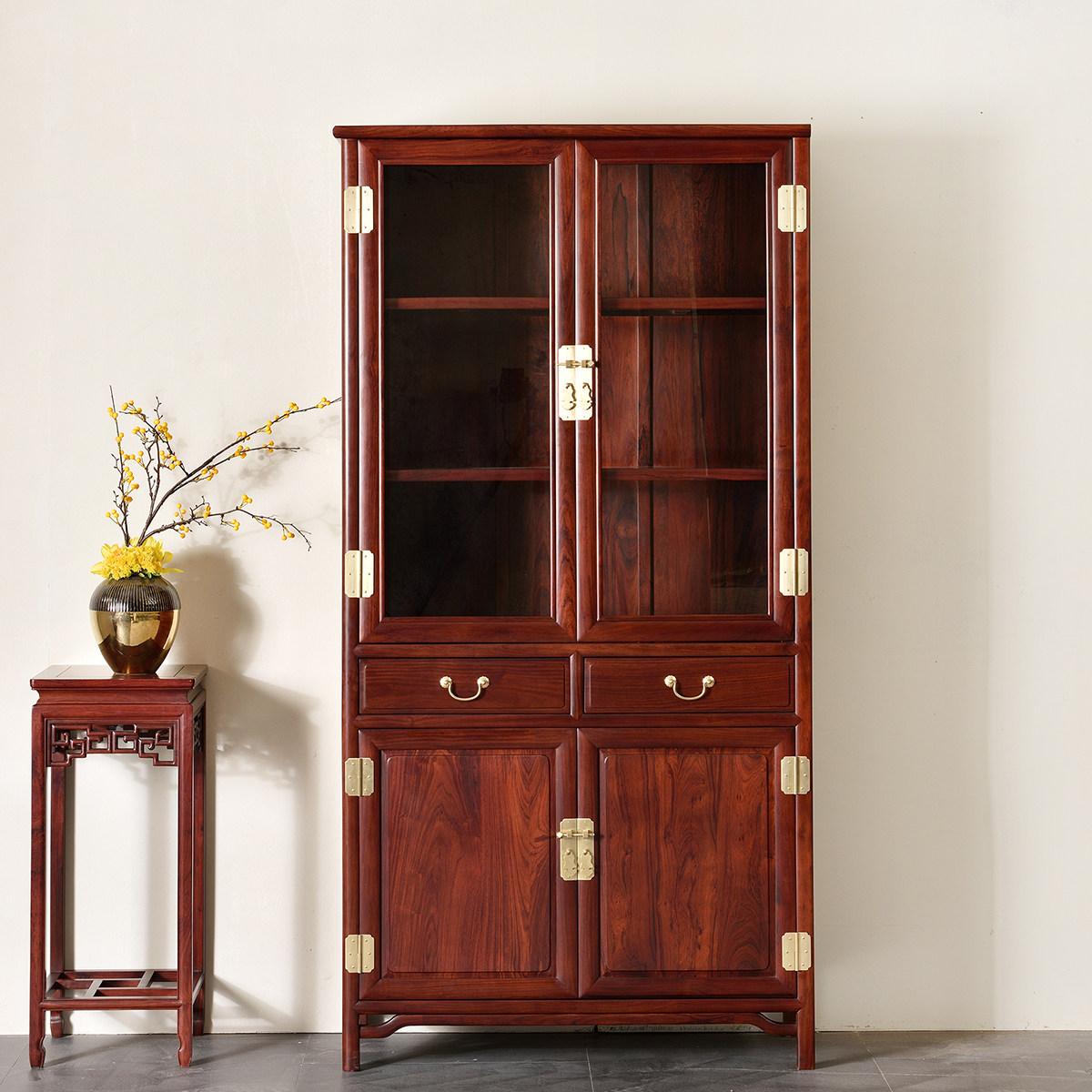 攀峰缅甸红酸枝书柜中式书架储物收纳柜子红木组合书柜