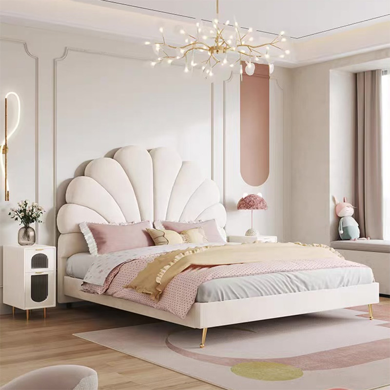 北欧布艺现代简约网红花瓣ins奶油法式轻奢软包布艺床