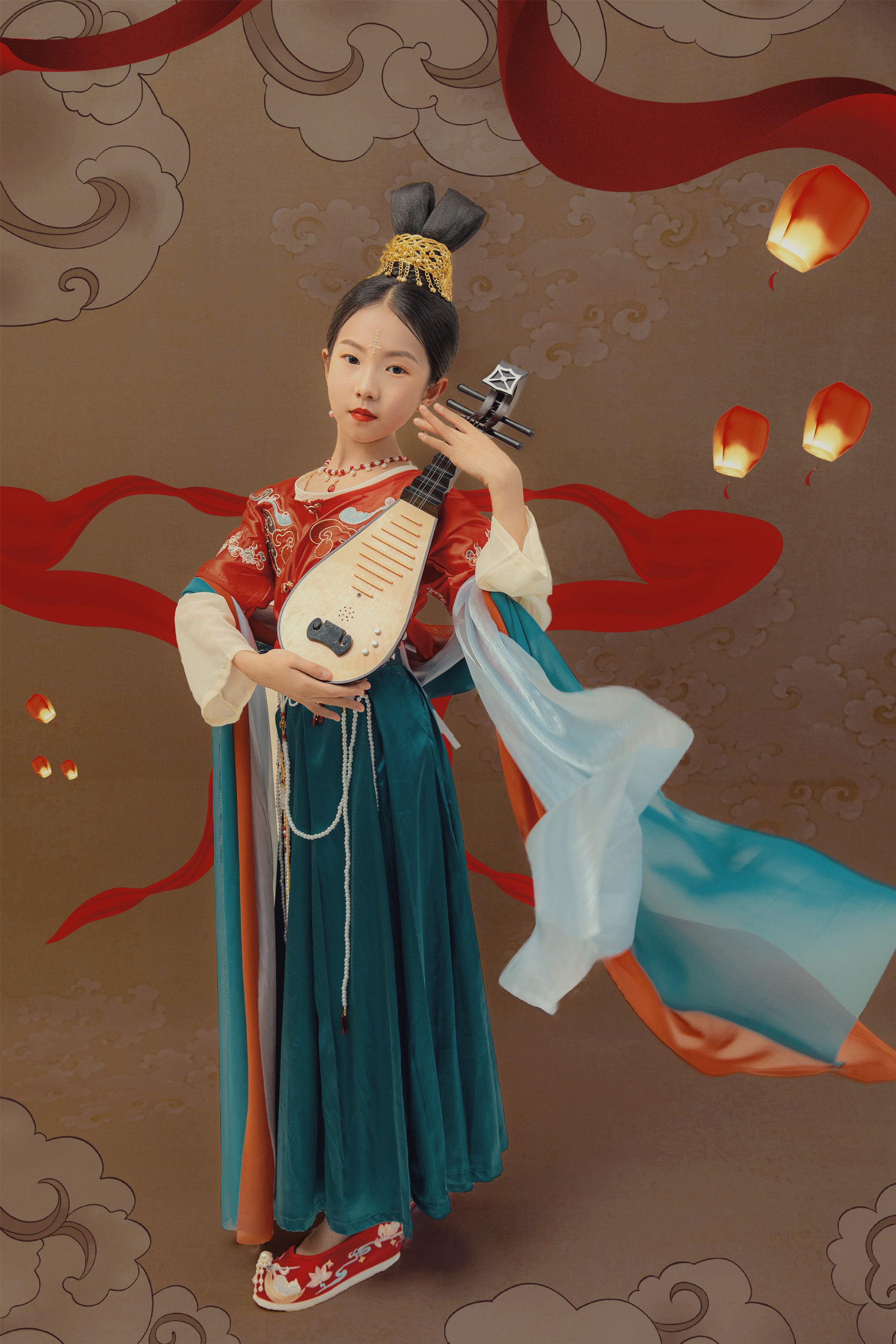 服装儿童摄影主题敦煌飞天古装汉服影楼宝宝儿童演出服