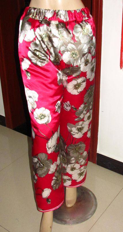 红大花纹丝绸大襟棉袄棉裤手工定做上衣