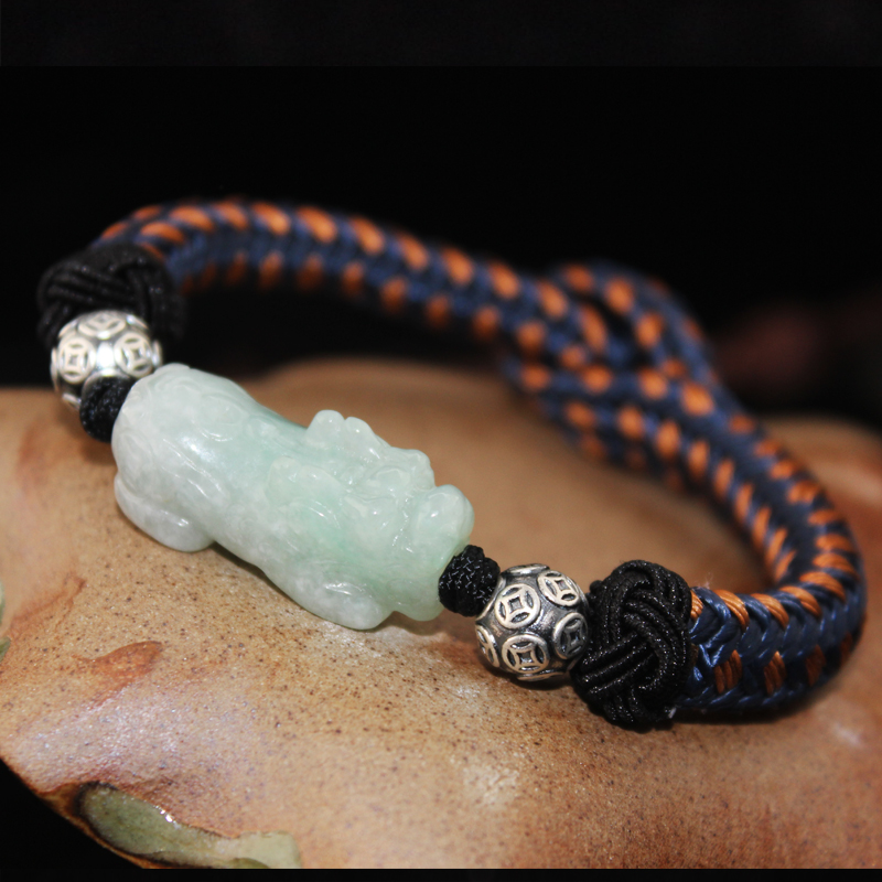 新款翡翠男士貔貅手链绅士银珠复古时尚手绳手链