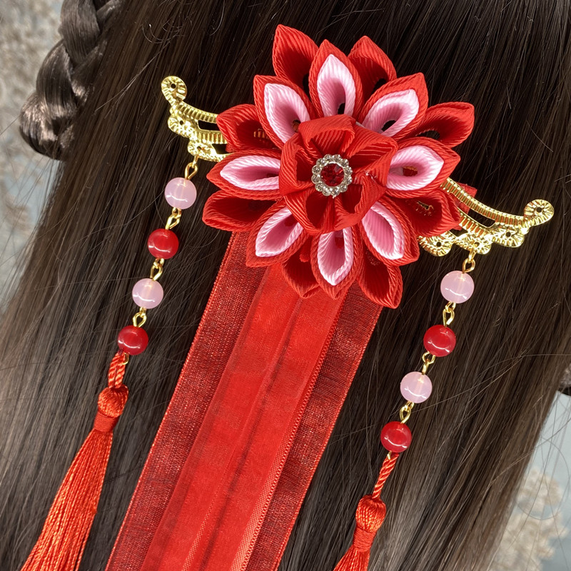 汉服头饰超仙女中国风发饰飘带发夹古风流苏女成人头花古装发卡