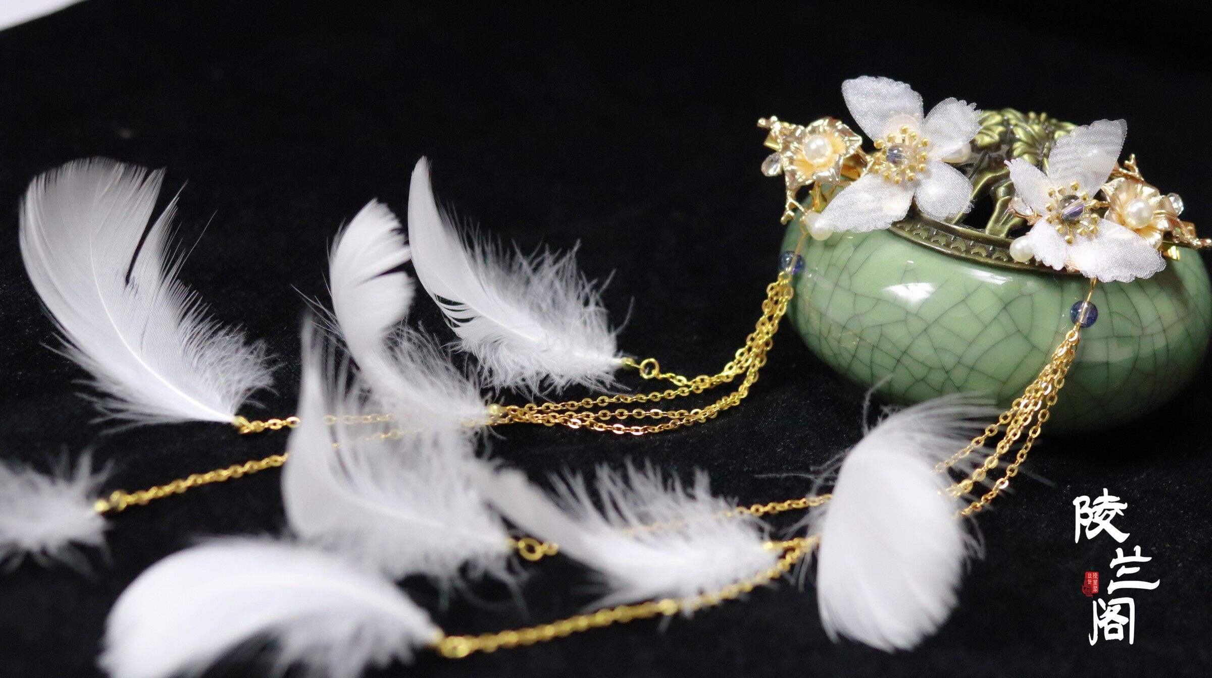 汉服女羽毛头饰古风摄影写真发饰饰边手工日常发饰