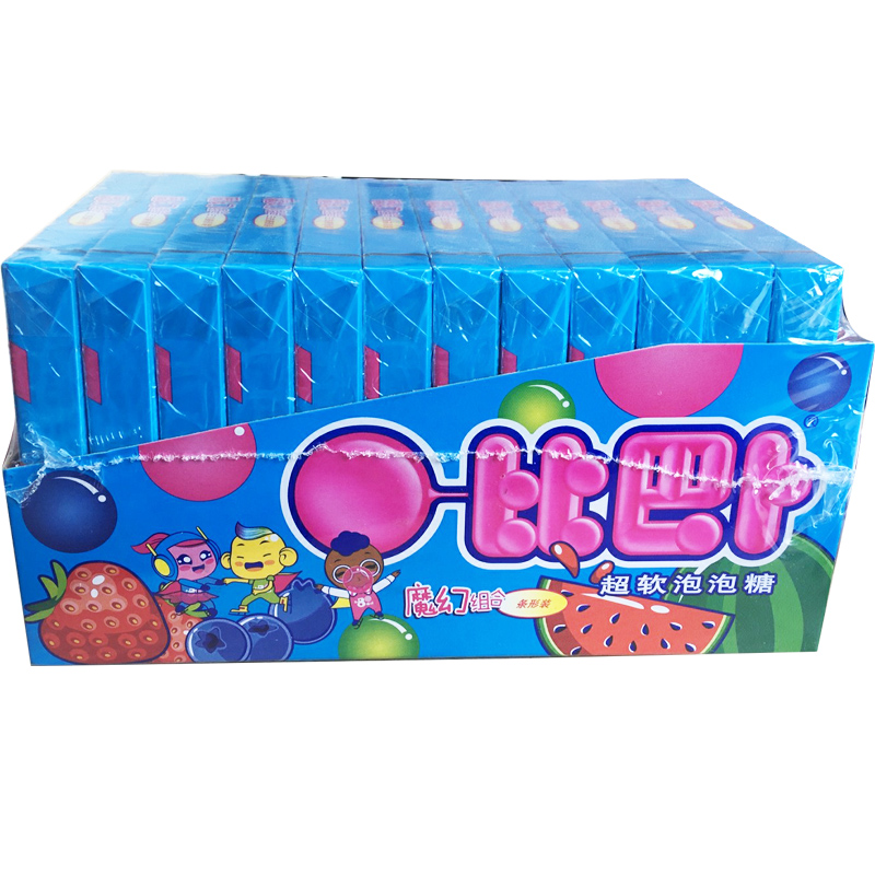 比巴卜条形零食礼物儿童12盒三支超软75g泡泡糖口香糖