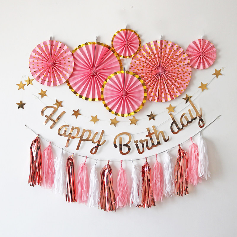 生日烫金装饰拉花连体happybirthday快乐字母横幅节日装扮用品