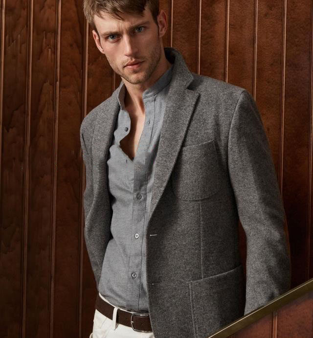 西班牙md立领亚麻衬衫男装纯色修身商务休闲衬衫