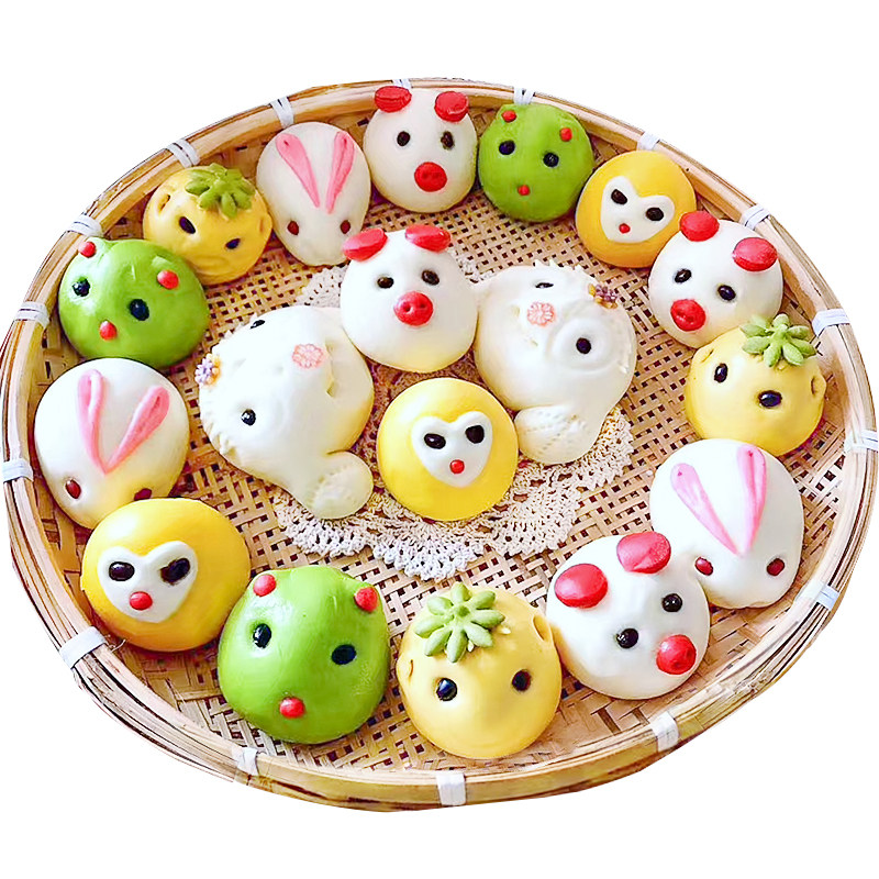 果蔬卡通馒头百岁花饽饽可爱儿童彩色面食大寿桃早餐