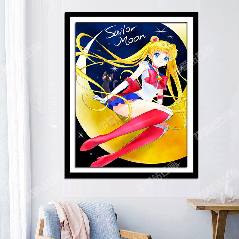 钻石画新款卡通动漫满钻美少女战士水兵月儿童卧室客厅贴钻十字绣