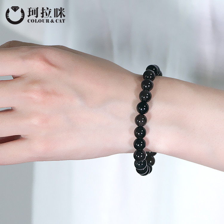 珂拉咪 天然冰种黑曜石手链男女款 水晶手串转运情侣饰品 超值款