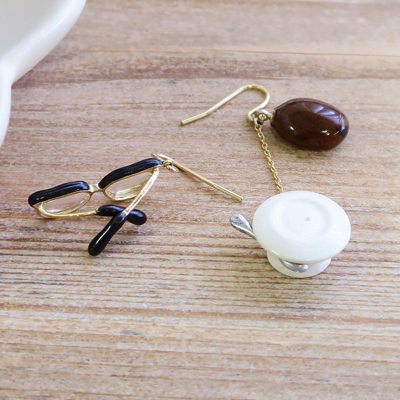 日本osewaya耳钩下午茶咖啡豆眼镜耳环可爱个性时尚耳环