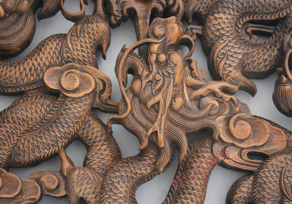九龙圆盘东阳木雕香樟樟木挂件1米龙至尊精雕通花板