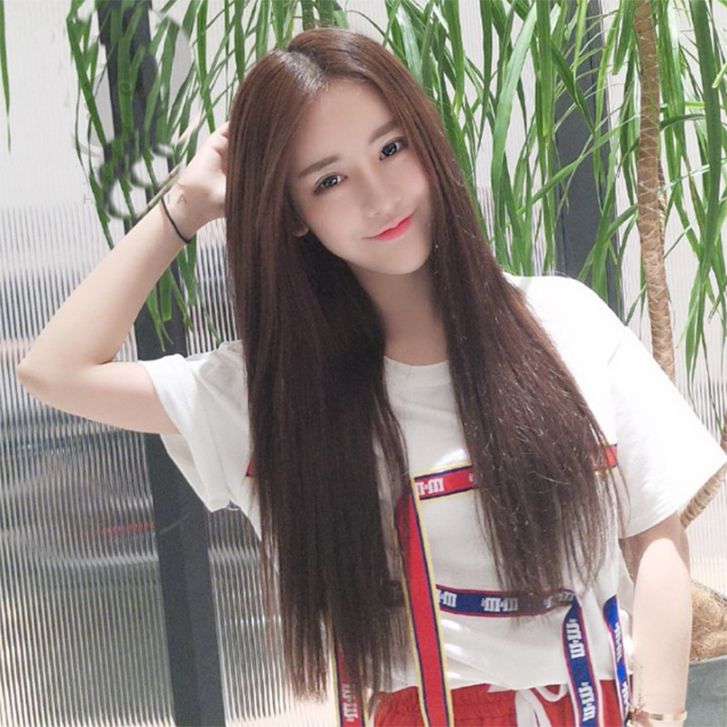 网红假发长直发中分刘海长发齐腰隐形无痕学生日常整顶假发