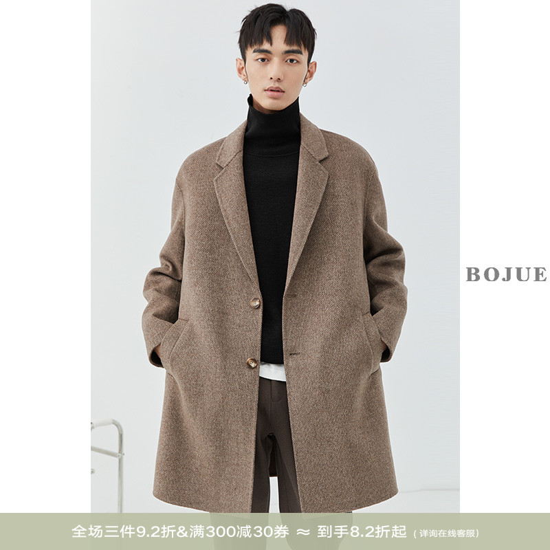 中长款羊毛呢大衣男外套2021秋冬季英伦宽松韩版双面呢大衣非羊绒