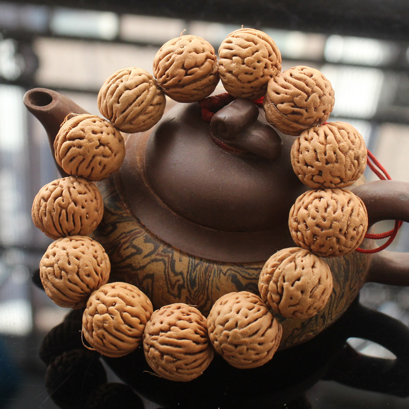 天然正圆脑纹野山桃核手串佛珠文玩僻邪转运手串