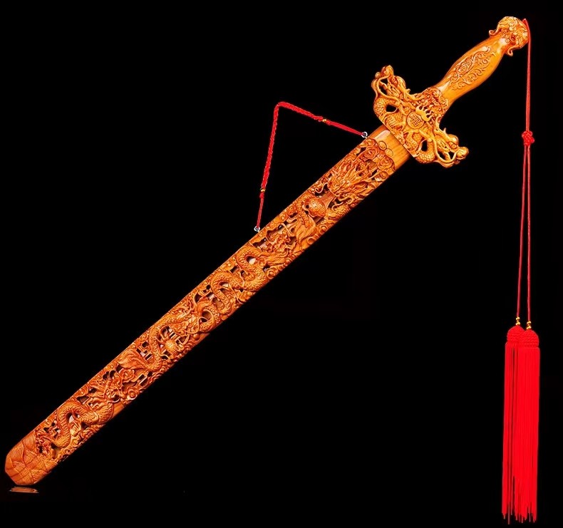 桃木中式雕刻木剑摆件居家书房办公室平安安顺达装饰摆件