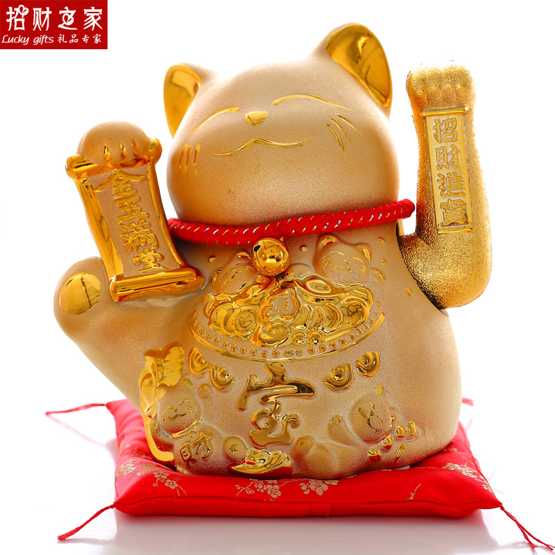 金色招财猫电动摇手家居摆件陶瓷特大号发财猫开业招财猫