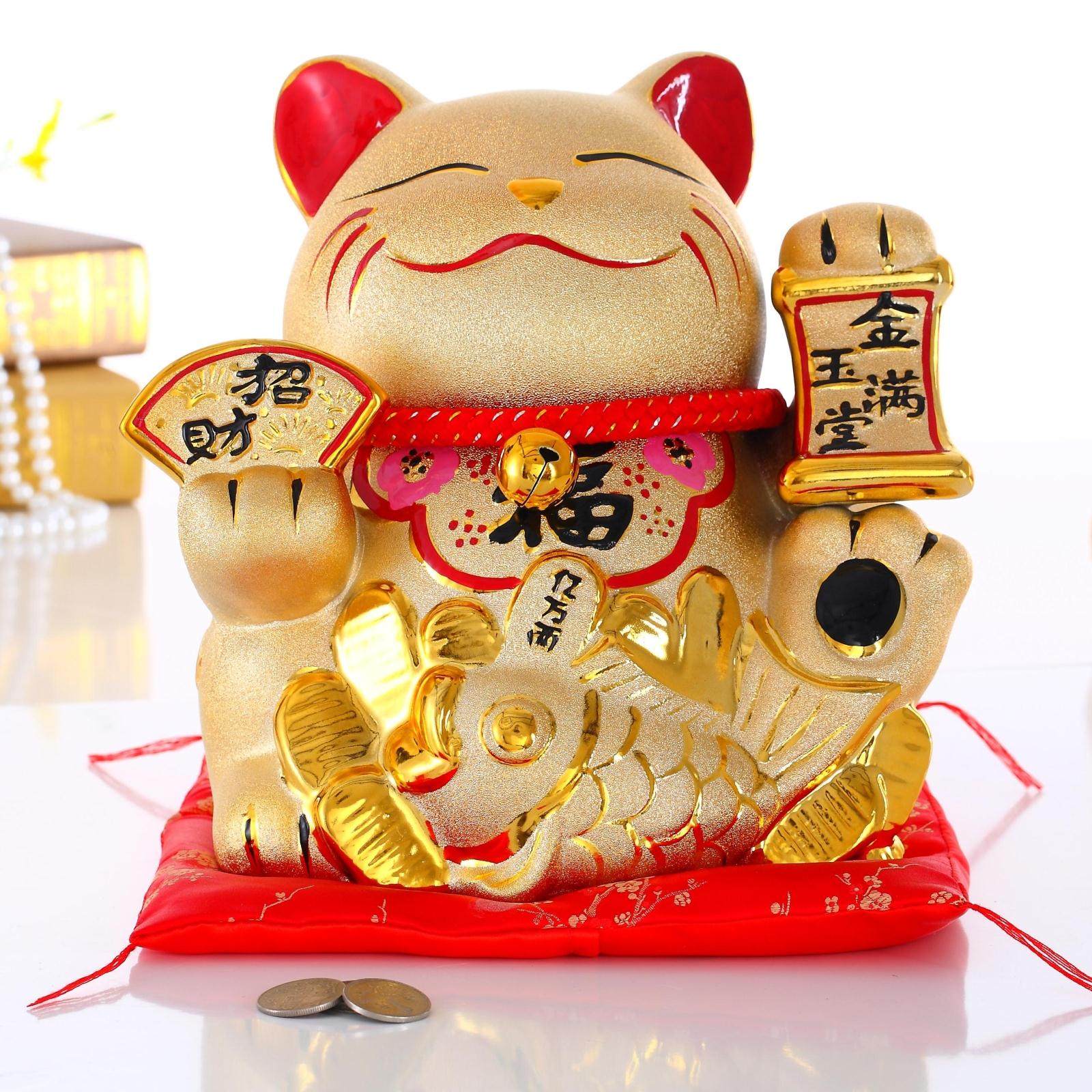 金色招财猫小号陶瓷扑满电动储蓄罐