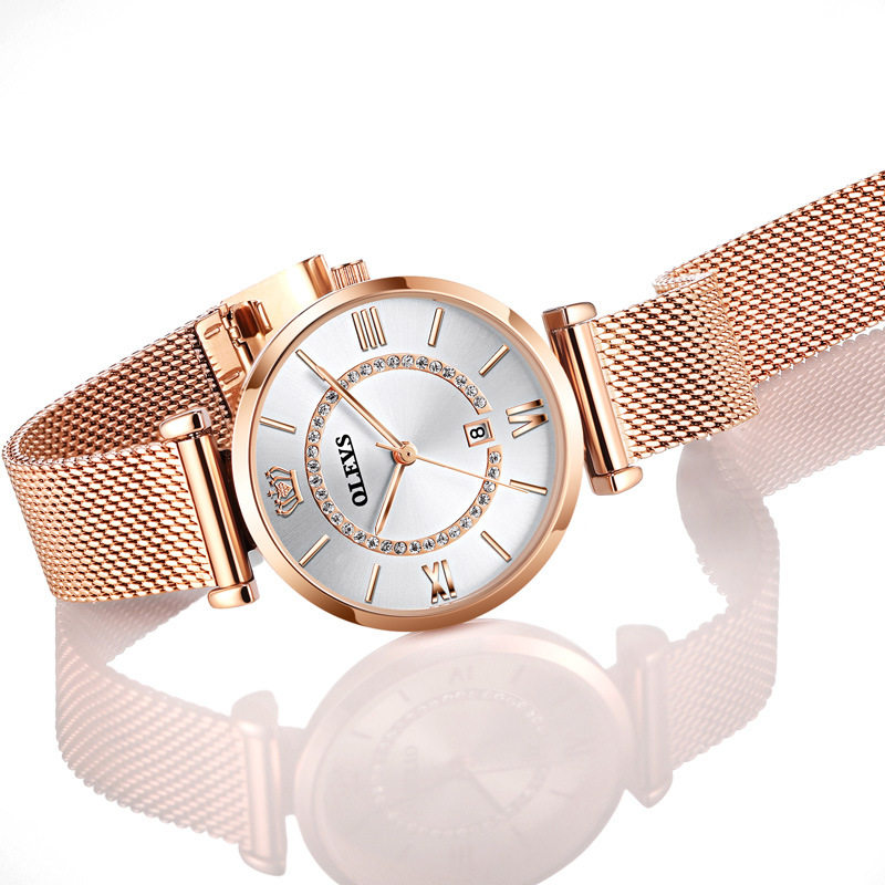 国产不锈钢手表女士防水金防水国产品玫瑰满天星镶钻国产腕表