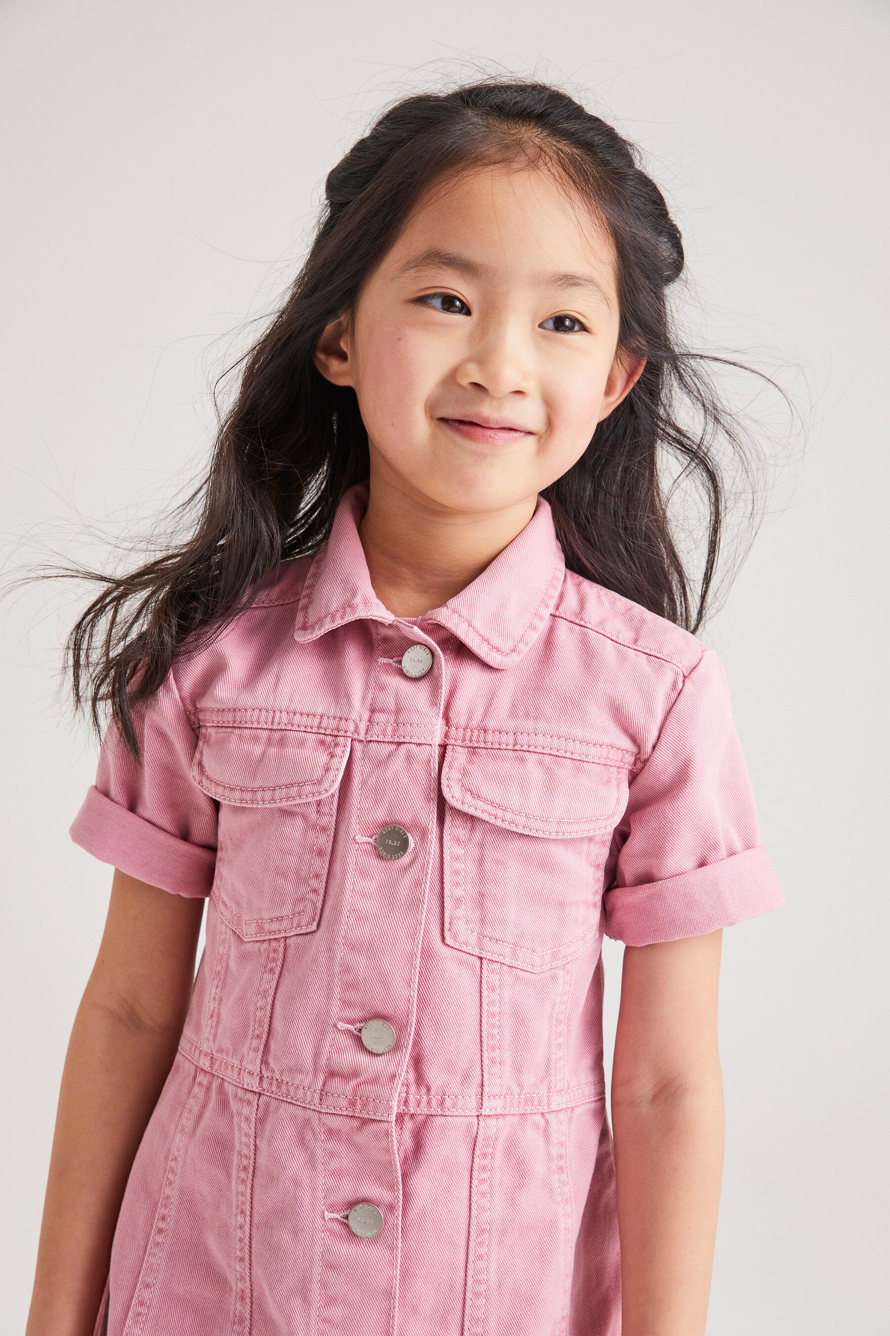 英国next童装女童春款蓝色粉色纯棉短袖牛仔裙连衣裙