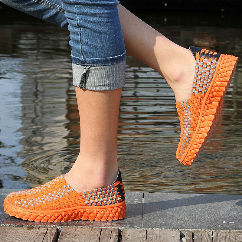 2021夏季情侣网鞋手工套脚编织鞋男女洞洞鞋一脚蹬凉鞋女沙滩鞋