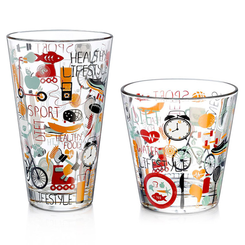 进口彩色涂鸦无铅玻璃杯水杯耐热印花圆型杯子玻璃杯