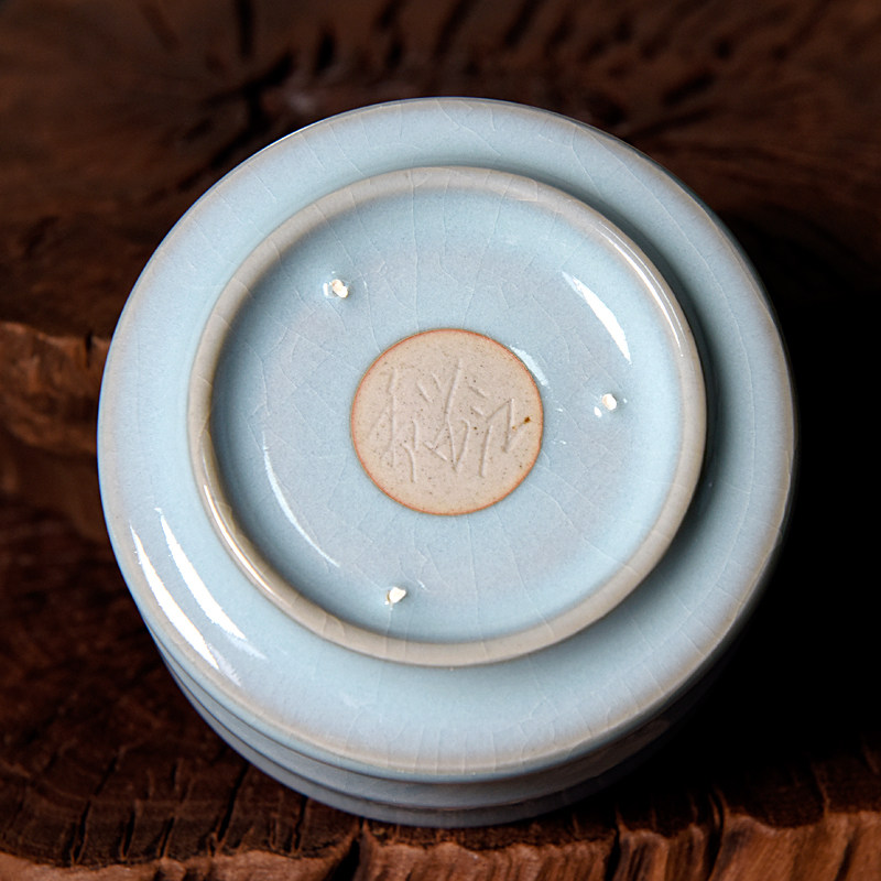 拍一送一郭留江纯手工杯汝州汝瓷手签款茶杯主人杯天青釉手拉杯