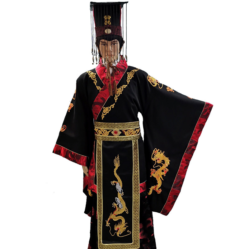 古装古代帝王皇帝皇上黑色龙袍秦始皇戏服演出民族服装