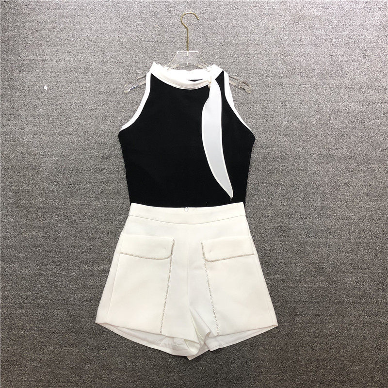 圆领背心吊袋黑白拼女上衣无袖宽松韩版夏季背心吊带