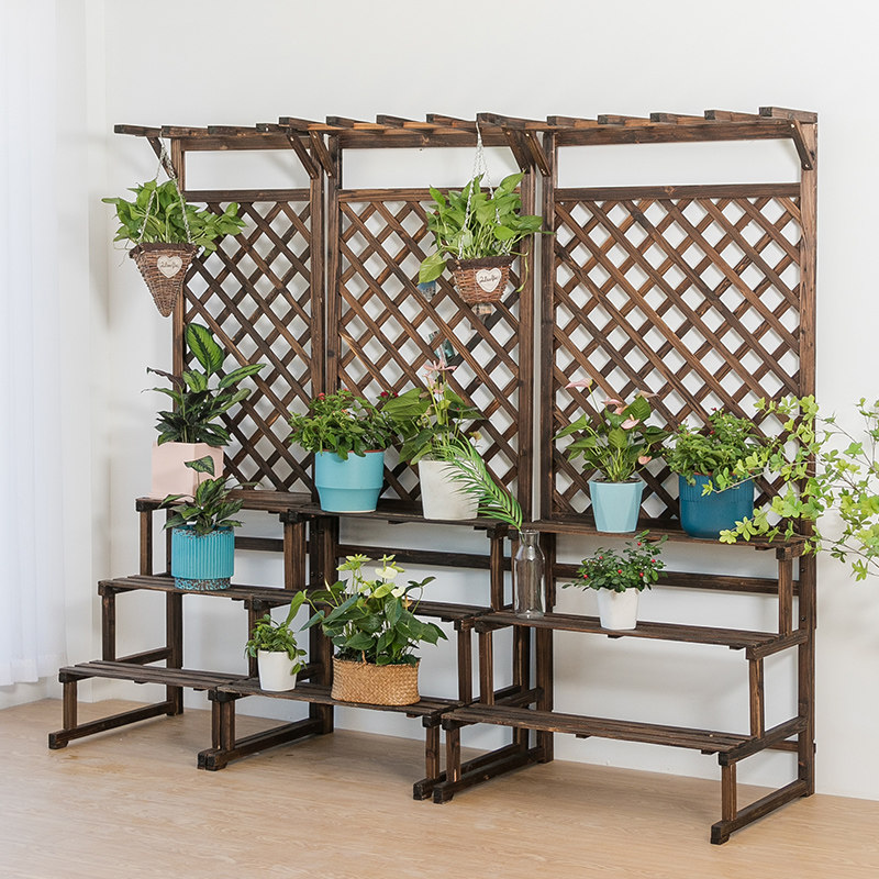 防腐花架落地式阳台室外阶梯实木多层置物架庭院花架