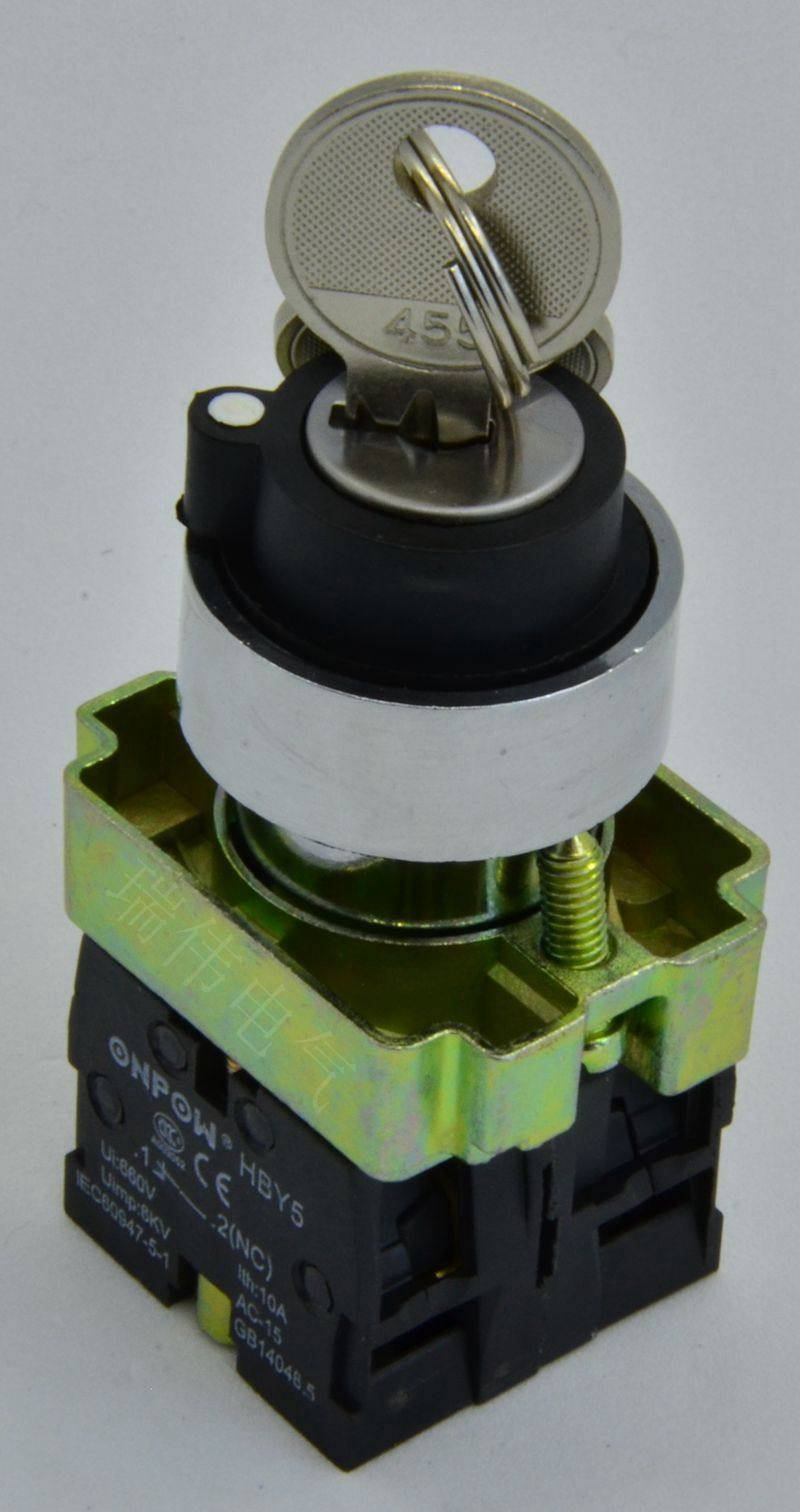 开关hby5-20y红波按钮钥匙常开三位位置半自开孔按钮