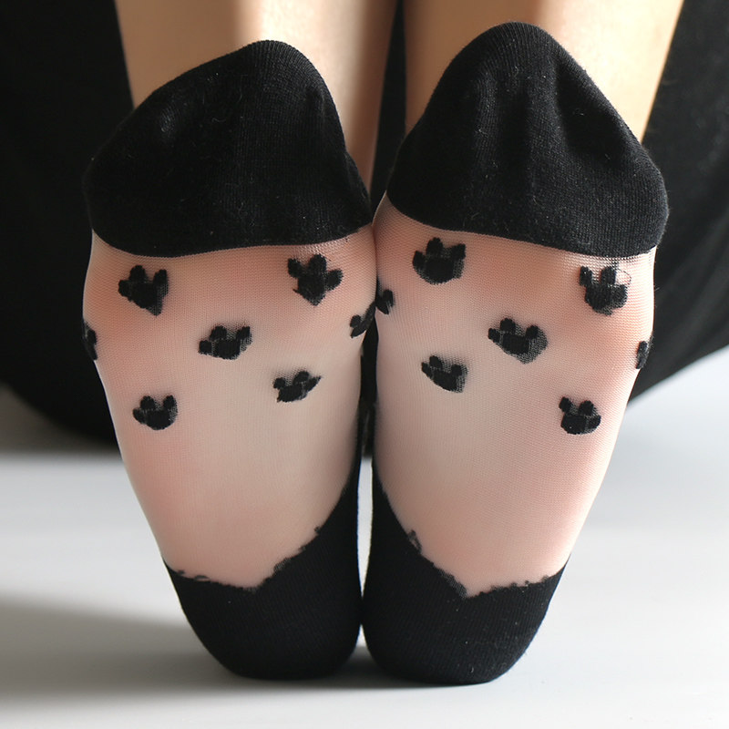 4双装卡通猫咪超薄款镂空透气网袜日系玻璃丝袜子女透明水晶袜