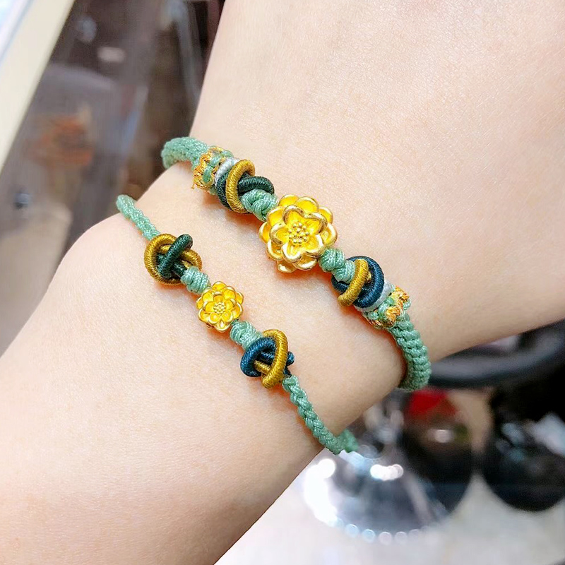 手链女友手绳荷花纯金足金转运黄金莲花莲蓬手饰