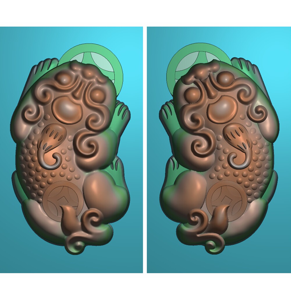 0586貔貅一对浮雕精雕jdp灰度bmp格式玉雕设计素材