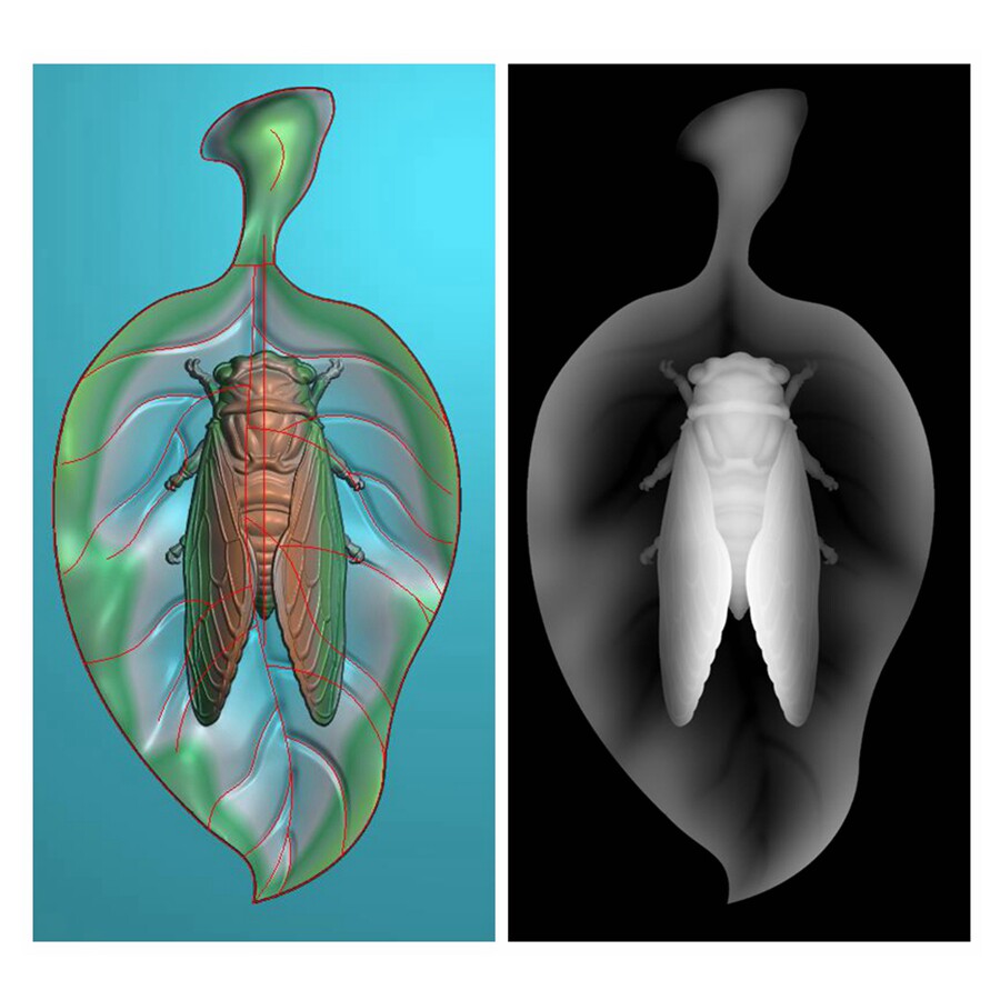 0065知了树叶叶蝉一鸣惊人浮雕精雕jdp灰度bmp设计素材