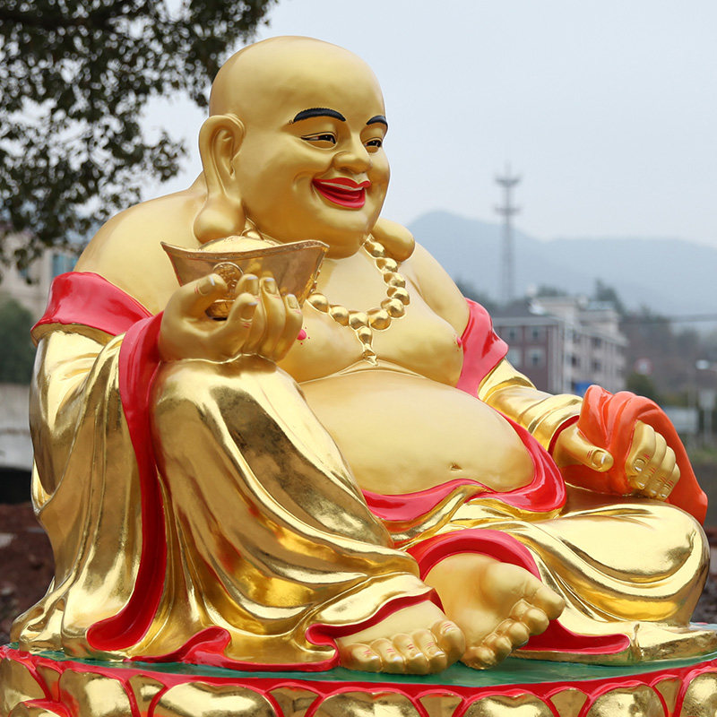 弥勒大肚寺庙1米莲花佛像招财贴金开心笑佛摆件
