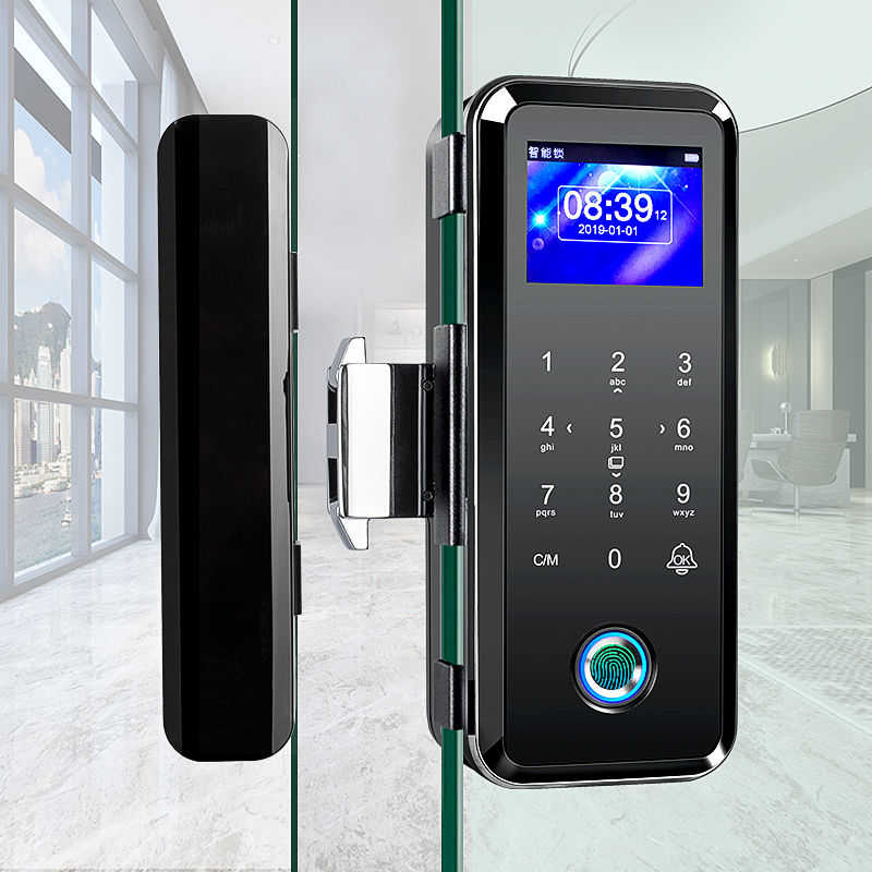 邦臣办公室玻璃门指纹锁免开孔双门密码锁公司考勤门禁锁电子门锁