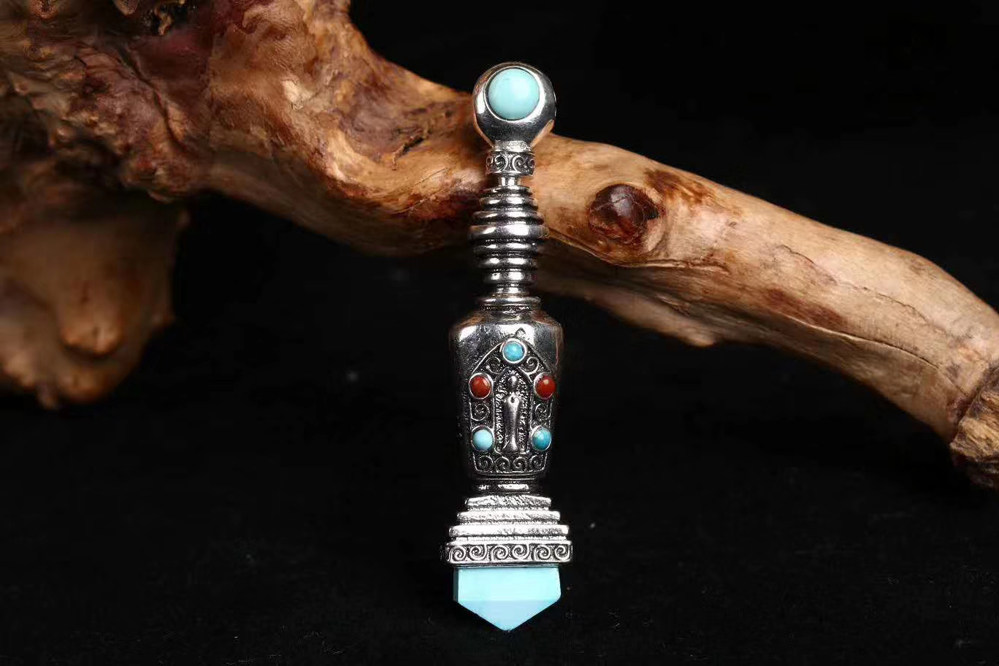 浮屠佛塔舍利塔挂坠纯银松石diy密宗佛珠配饰项坠