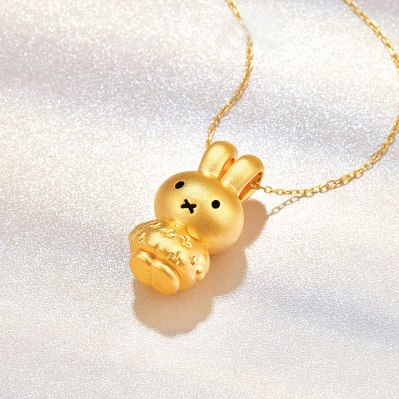 古名 黄金吊坠9999足金项链米菲兔子3d硬金纯金吊坠项链3hd0934