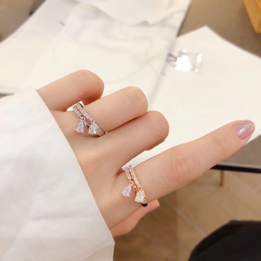 双层白开口网红ins指环开口显手满钻洋气高级戒指