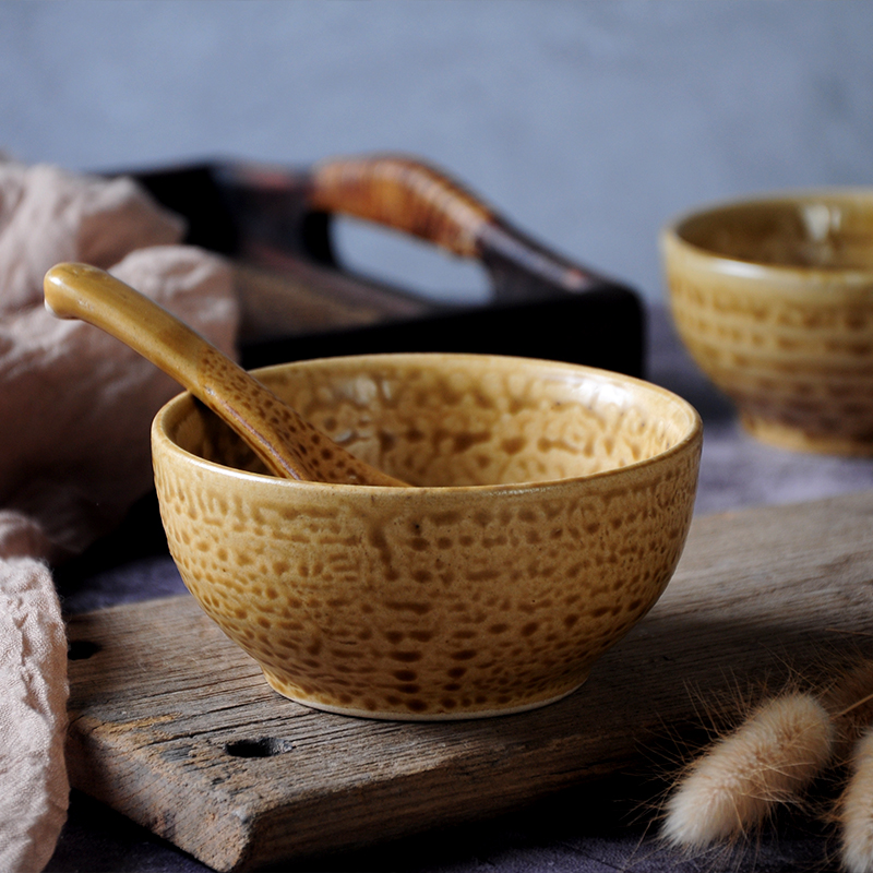 手工人气土碗陶陶陶土土陶碗粗瓷碗金黄陶瓷碗