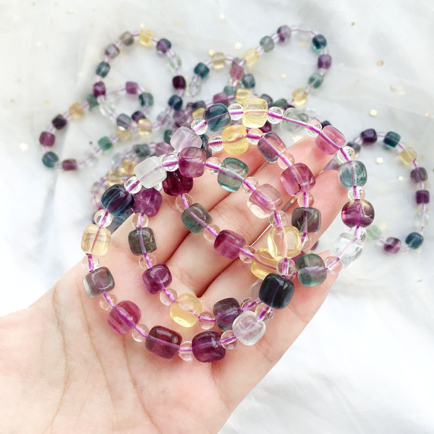 天然冰种彩萤萤石随行方糖女款单圈手链暖宫手链