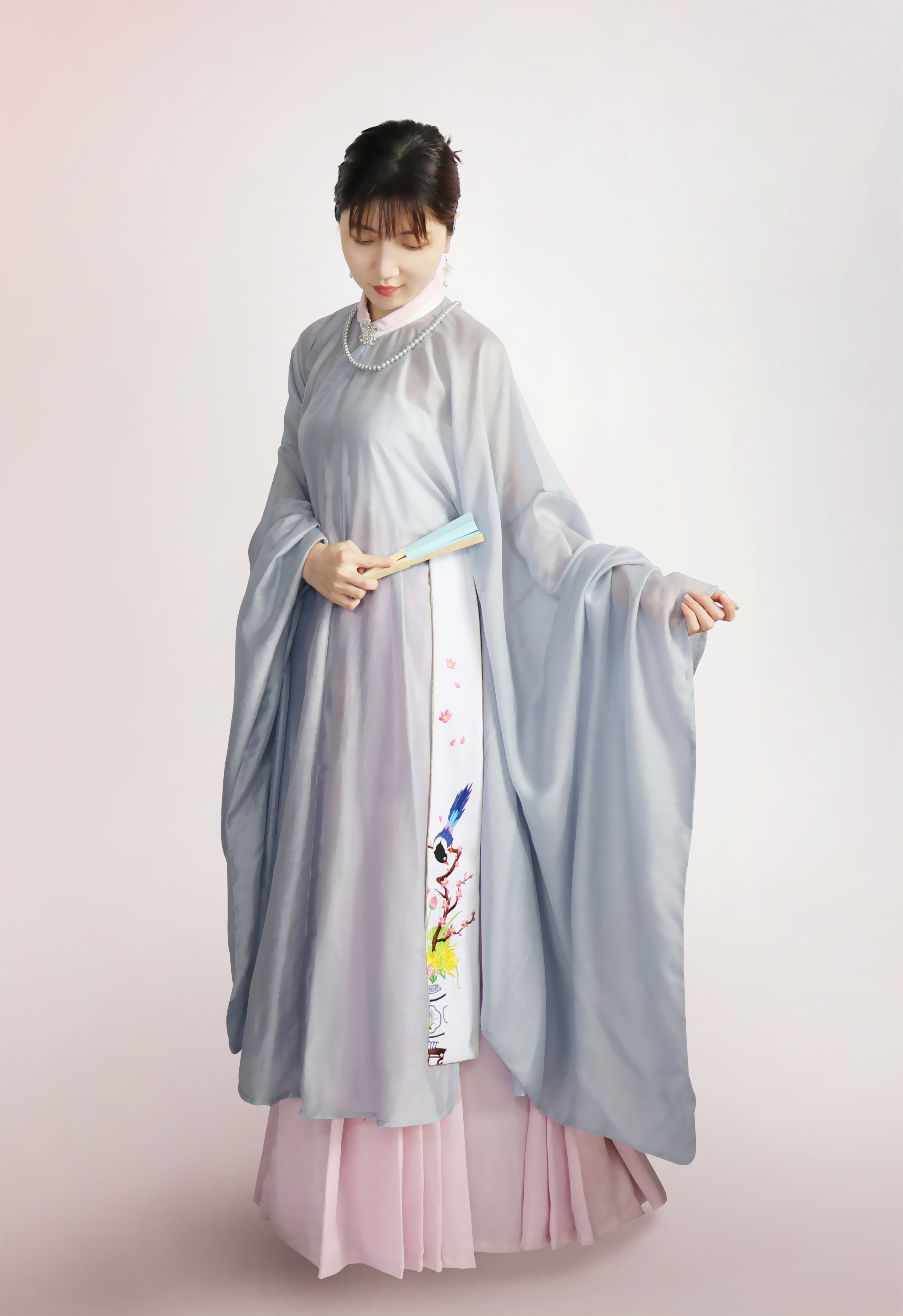 大襟立领飘带长衫竖领襟衫明制福鹿白色平安汉服