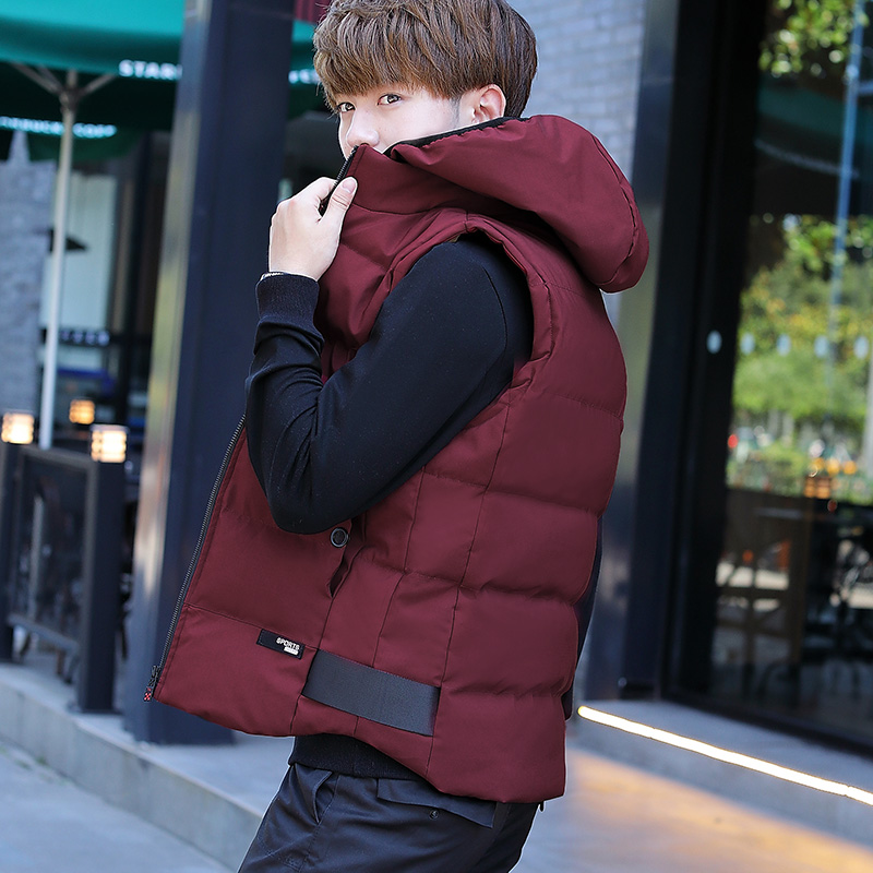 冬季马甲男潮牌酒红色春秋加厚男款马夹外穿大码冠军羽绒无袖外套