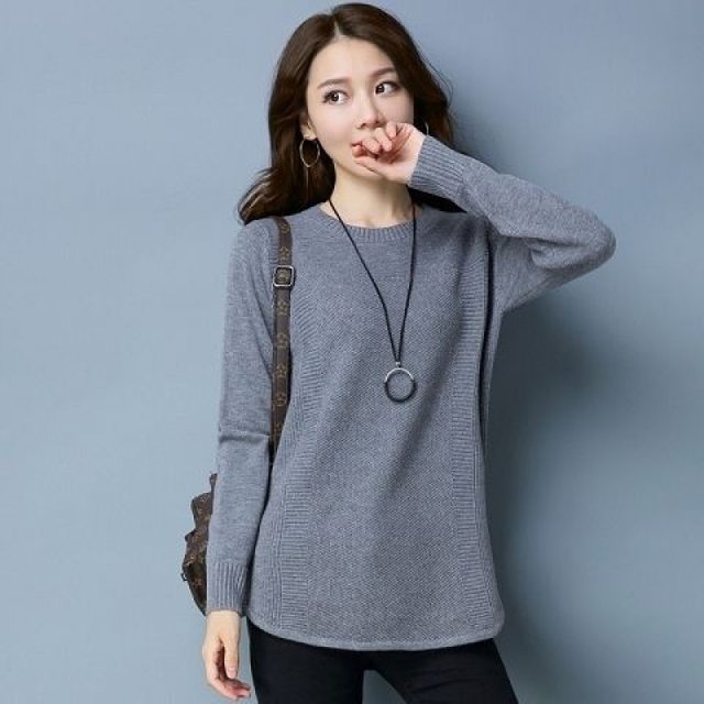 Round neck sweater women's mid-length 2020 new fall/winter small loose outer wear pullover all-match knitted bottoming shirt Round neck sweater women's mid-length 2020 new fall/winter small loose outer wear pullover all-match knitted bottoming shirt
