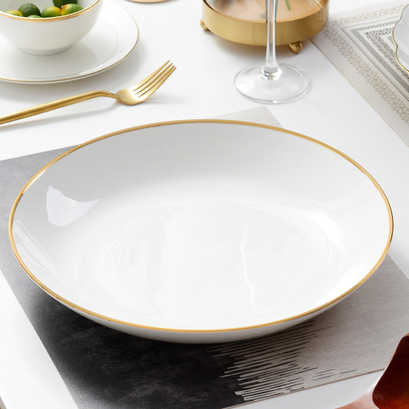 盘子金边骨瓷餐具大盘子商用餐厅12英寸家用大号盘