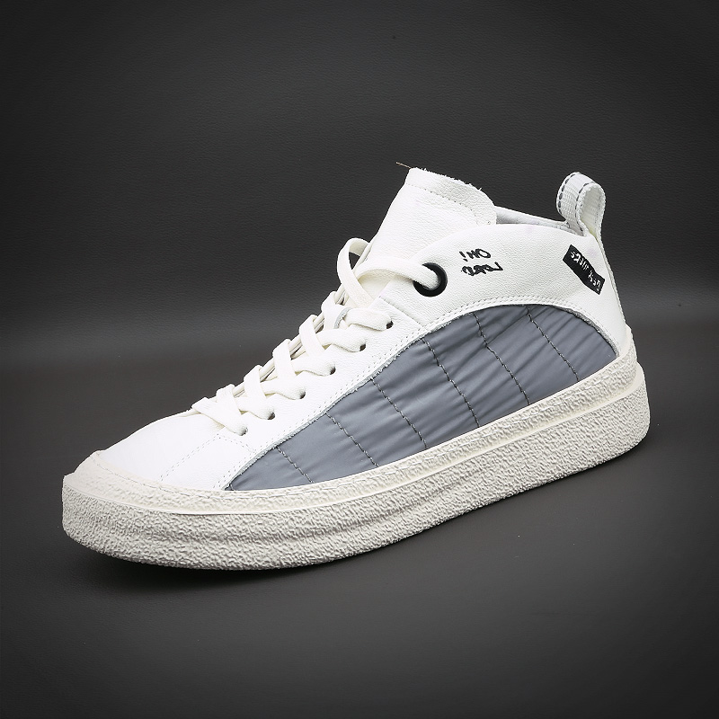 男鞋秋季潮鞋新款真皮羽绒布鞋英伦网红乐福时尚高帮板鞋豆豆鞋子