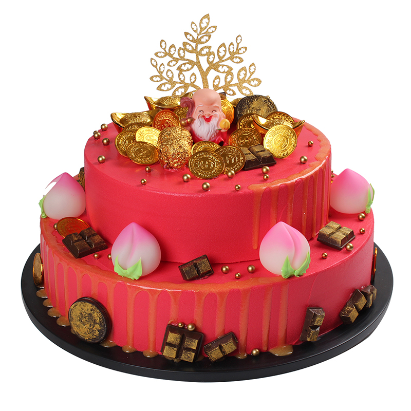 模型2022新款双层祝寿蛋糕寿星老人过寿贺寿仿真水果