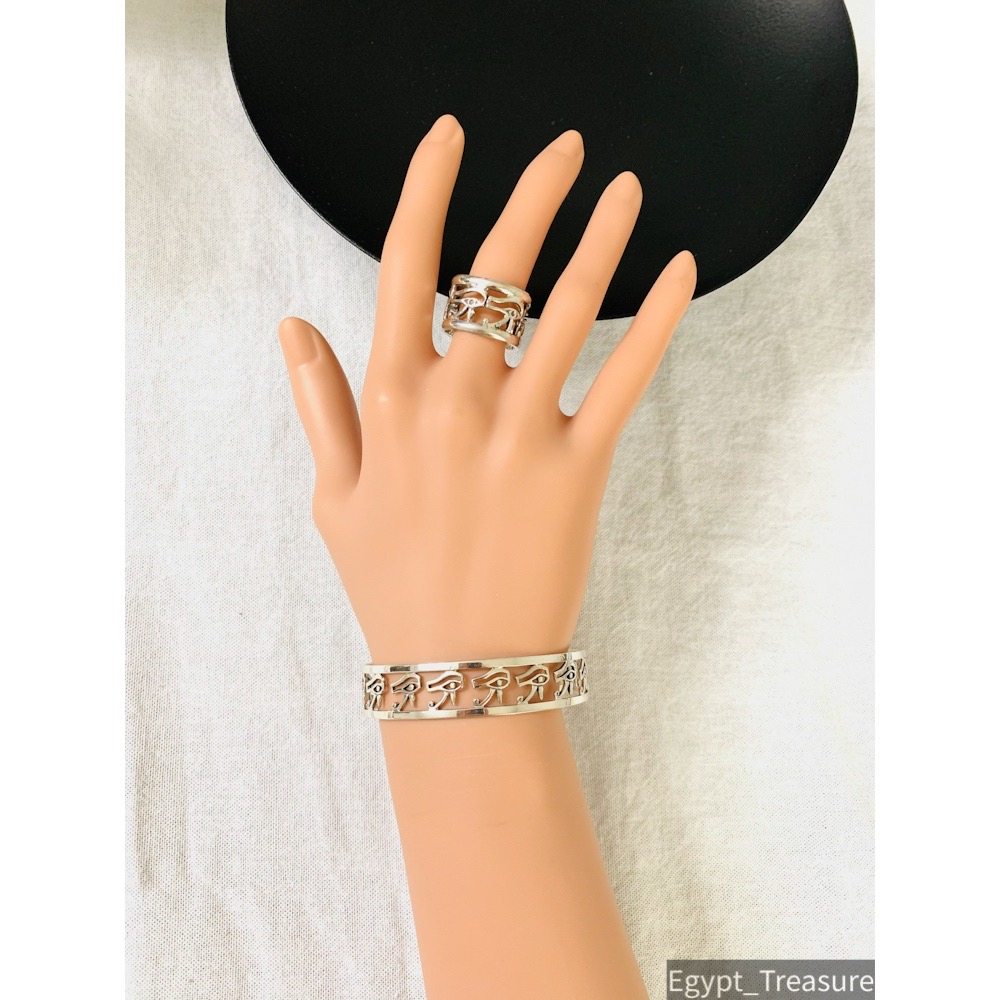 现货少古埃及荷鲁斯之眼vintage纯手工复古925银手镯博物馆经典款