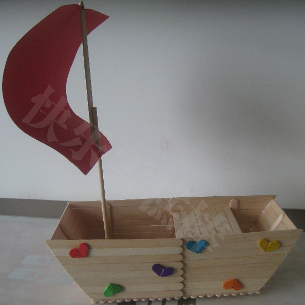 雪糕棒diy手工客船木棒创意帆船环保交通工具模型小渔船成品